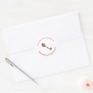 Vintage Skeleton Key Birthday Tea Invitation Classic Round Sticker