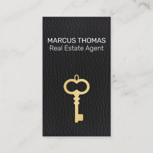 Vintage Skeleton Key Black Leather Background Appointment Card