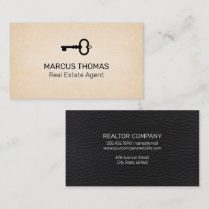 Vintage Skeleton Key Black Leather Paper Texture Appointment Card