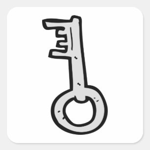Vintage Skeleton Key Hand-Drawn Silver Antique Square Sticker