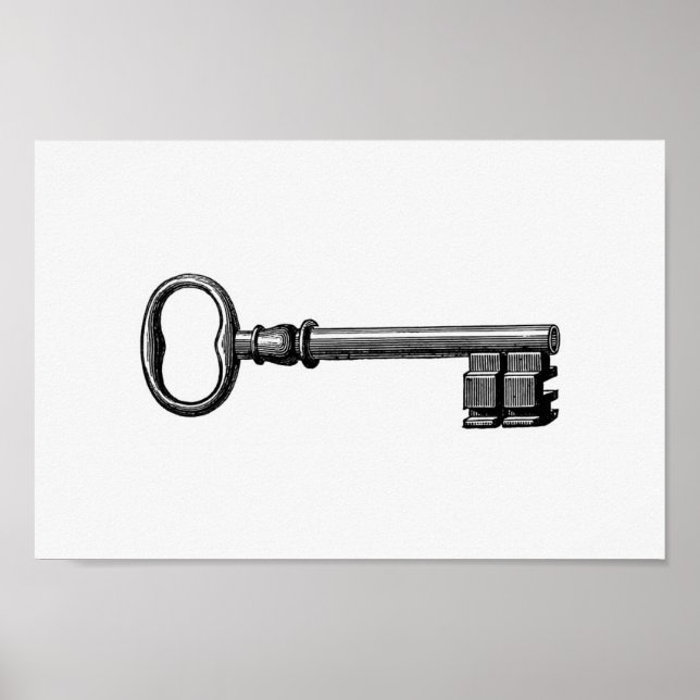 Vintage Skeleton Key Illustration Poster (Front)