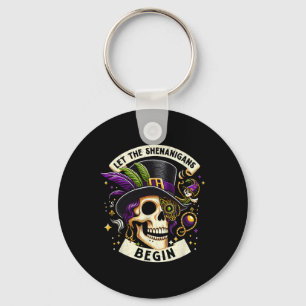 Vintage Skeleton Let The Shenanigans Begin Mardi G Key Ring