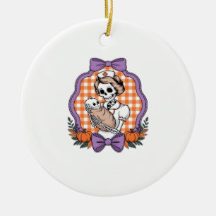 Vintage Skeleton Nurse and Baby � Cute Halloween R Ceramic Tree Decoration