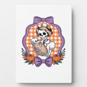 Vintage Skeleton Nurse and Baby � Cute Halloween R Plaque