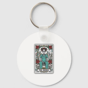 Vintage Skeleton Nurse Tarot Card Shirt Design_1 Key Ring