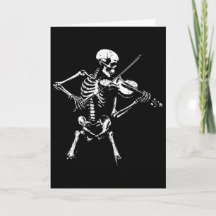 Vintage Skeleton Playing The Violin Halloween Rock Card