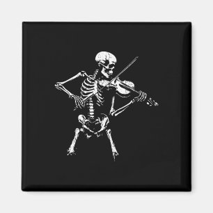 Vintage Skeleton Playing The Violin Halloween Rock Magnet