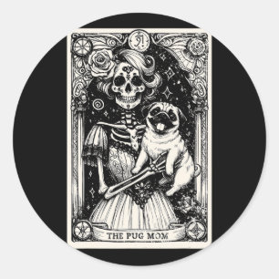 Vintage Skeleton Pug Mum Tarot Card Witchy Vibes P Classic Round Sticker
