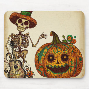 Vintage Skeleton/Pumpkin Day of the Dead Mouse Mat