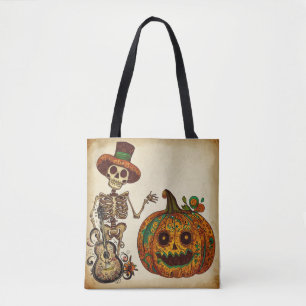 Vintage Skeleton/Pumpkin Day of the Dead Tote Bag