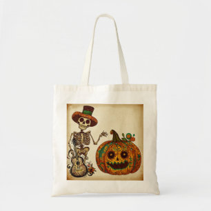 Vintage Skeleton/Pumpkin Day of the Dead Tote Bag