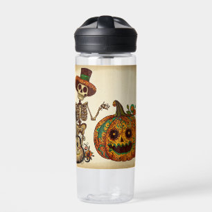 Vintage Skeleton/Pumpkin Day of the Dead Water Bottle