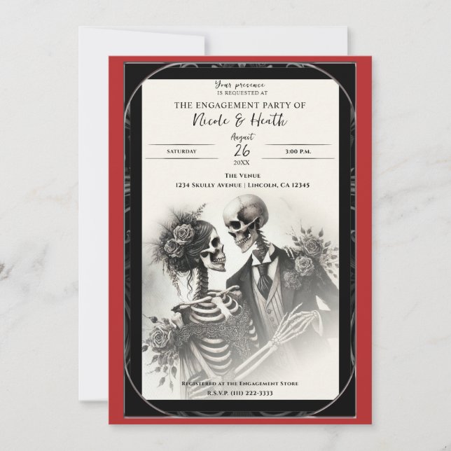 Vintage Skeleton Romance Gothic Engagement Party Invitation (Front)
