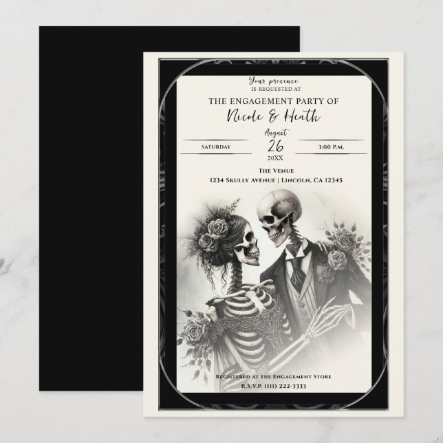 Vintage Skeleton Romance Gothic Engagement Party Invitation (Front/Back)