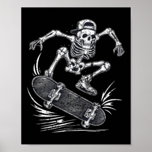 Vintage Skeleton Skateboarding Funny Halloween Poster