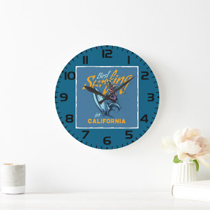 Vintage Skeleton Surfing California Beach Large Clock