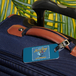 Vintage Skeleton Surfing California Beach Luggage Tag