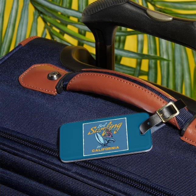 Vintage Skeleton Surfing California Beach Luggage Tag (Creator Uploaded)