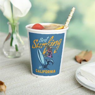 Vintage Skeleton Surfing California Beach Paper Cups