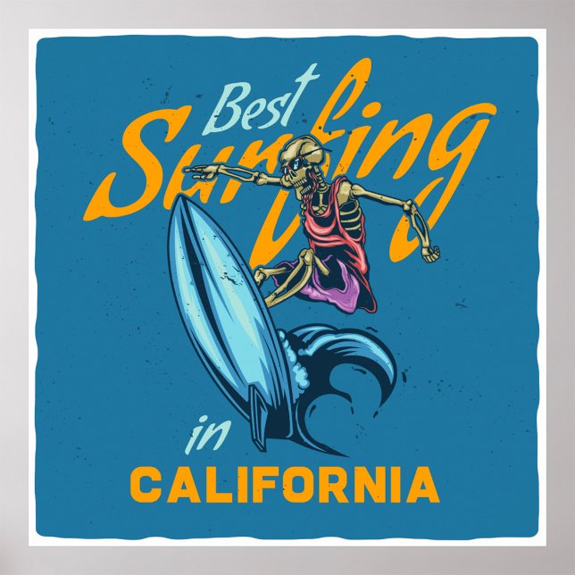 Vintage Skeleton Surfing California Beach Poster (Creator Uploaded)