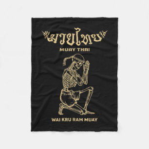 Vintage Skeleton Wai Kru Ram Muay Thai Gym Boxing Fleece Blanket