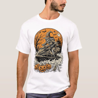 Vintage Skeleton Witch Halloween Jet Ski Shirt Des