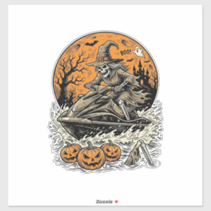 Vintage Skeleton Witch Halloween Jet Ski Shirt Des