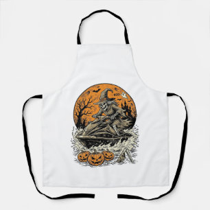 Vintage Skeleton Witch Halloween Jet Ski Shirt Des Apron