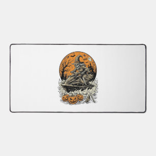 Vintage Skeleton Witch Halloween Jet Ski Shirt Des Desk Mat
