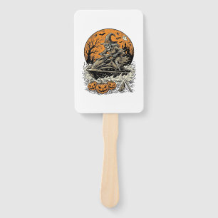 Vintage Skeleton Witch Halloween Jet Ski Shirt Des Hand Fan