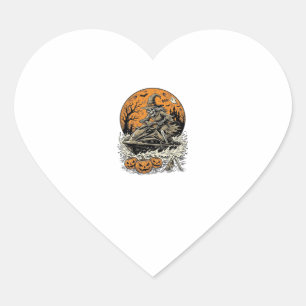 Vintage Skeleton Witch Halloween Jet Ski Shirt Des Heart Sticker