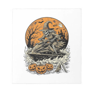 Vintage Skeleton Witch Halloween Jet Ski Shirt Des Notepad