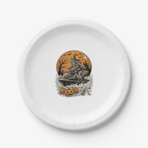 Vintage Skeleton Witch Halloween Jet Ski Shirt Des Paper Plate