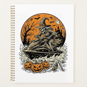 Vintage Skeleton Witch Halloween Jet Ski Shirt Des Planner