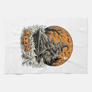 Vintage Skeleton Witch Halloween Jet Ski Shirt Des Tea Towel