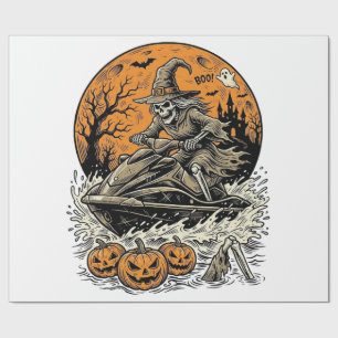 Vintage Skeleton Witch Halloween Jet Ski Shirt Des Wrapping Paper