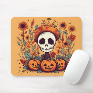 Vintage Skeleton With Pumpkin Flowers Graphic Mouse Mat