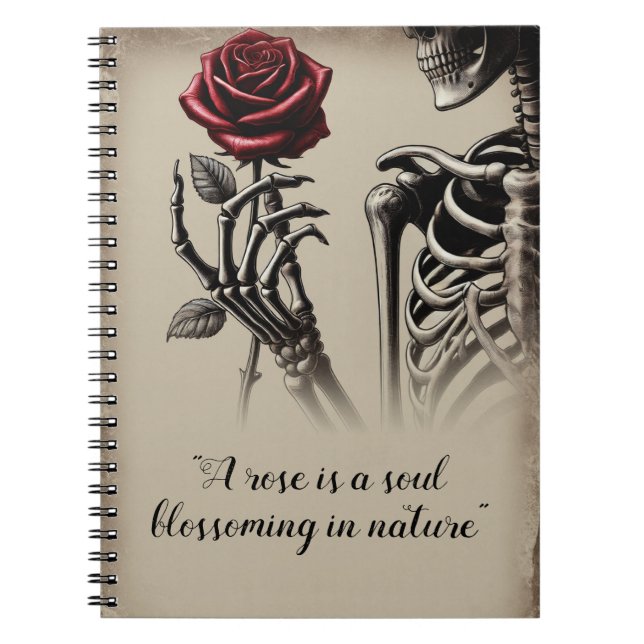 Vintage Skeleton with Red Rose  Notebook (Front)