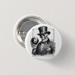 Vintage Skeleton with Top Hat and 8-Ball 3 Cm Round Badge