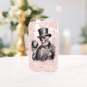 Vintage Skeleton with Top Hat and 8-Ball  Can Glass
