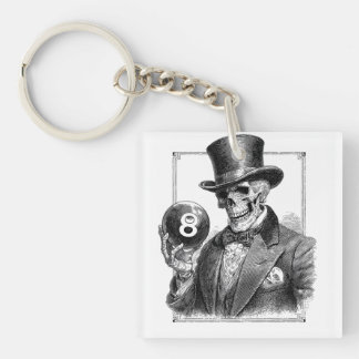 Vintage Skeleton with Top Hat and 8-Ball  Key Ring