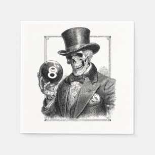 Vintage Skeleton with Top Hat and 8-Ball Napkin