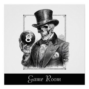 Vintage Skeleton with Top Hat and 8-Ball Poster
