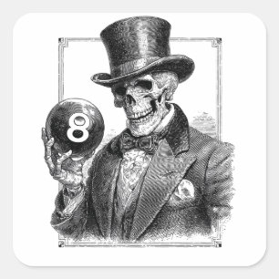 Vintage Skeleton with Top Hat and 8-Ball Square Sticker