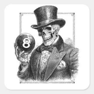 Vintage Skeleton with Top Hat and 8-Ball  Square Sticker
