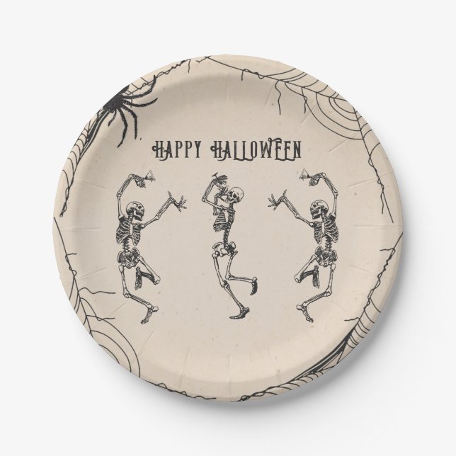  Vintage Skeletons Cocktails Halloween Party Paper Plate (Front)