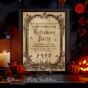 Vintage Skeletons Gothic Halloween Party Invitation