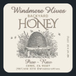 Vintage Skep and little bees 8oz Honey Bear label<br><div class="desc">Personalise little honey bear label with your apiary name,  description,  town,  and contact info. Don’t forget your net weight! See the list for suggestions. Common honey net weight conversions: 8oz (227g),  12oz (340g),  16oz (454g),  32oz (907g),  5lb (2.27kg). Vintage skep illustration on ivory label.</div>