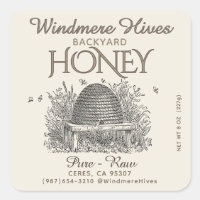 Vintage Skep and little bees 8oz Honey Bear label