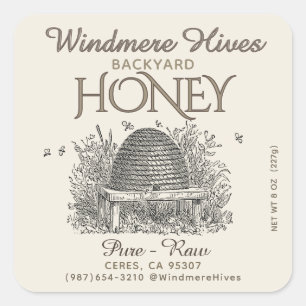 Vintage Skep and little bees 8oz Honey Bear label